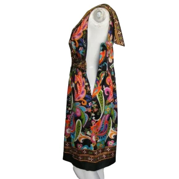 ECI Summer Dress, 10, Bold Multicolor Paisley, Sleeveless, Sash, V-neck - Picture 10 of 13
